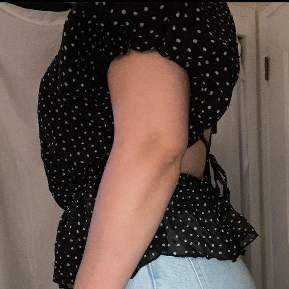 Nasty Gal Black and White Polka Dot Tie-Back Blouse - Picture 5 of 9